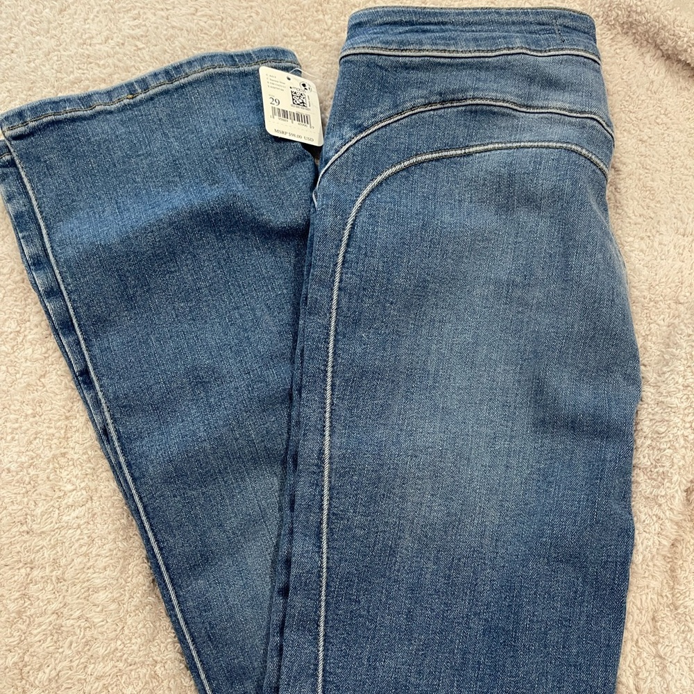 Free People Straight Leg Jeans in Medium Blue Wash